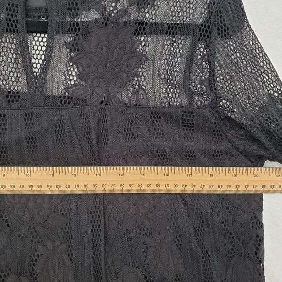 Ultra Pink Blouse Women Large Black Lace Sheer Fairy Faerie long sleeve Goth - Picture 9 of 10